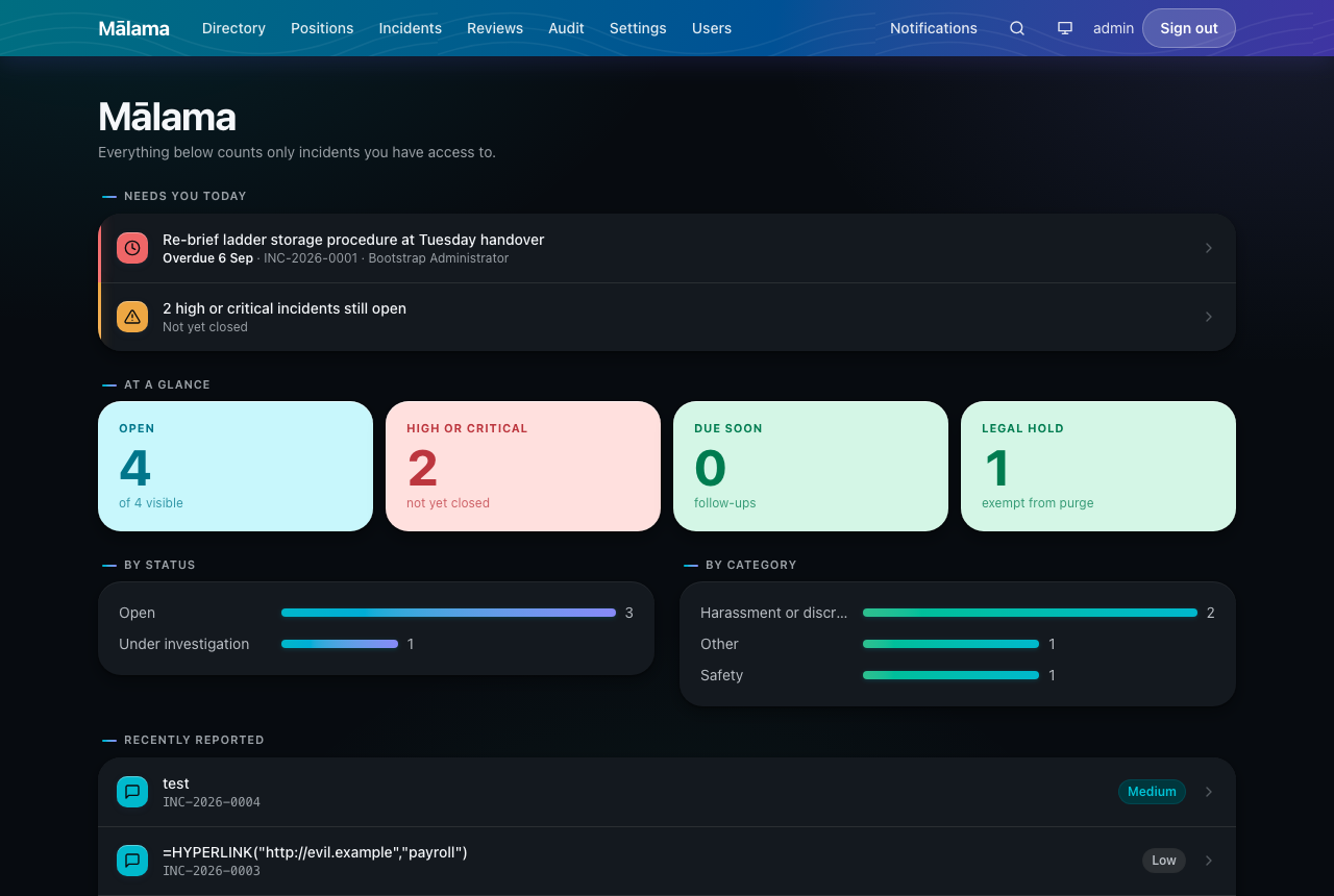 The same dashboard in dark mode.
